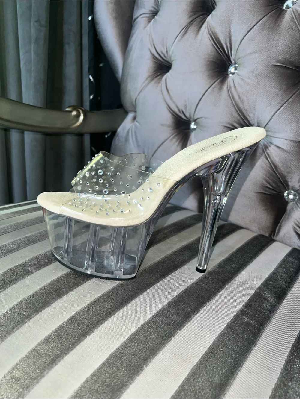 ✨ Pleaser Crystal Enclave: Rhinestone Platform Slides - Size 11 ✨ - Picture 4 of 8